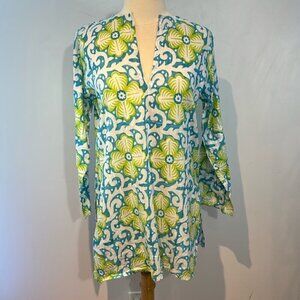 Vintage Barbara Gerwit 100% pure cotton turquoise/green tunic blouse size L